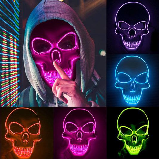 LED Glow Skeleton Mask – Light Up Party Face Mask with 4 Lighting Modes